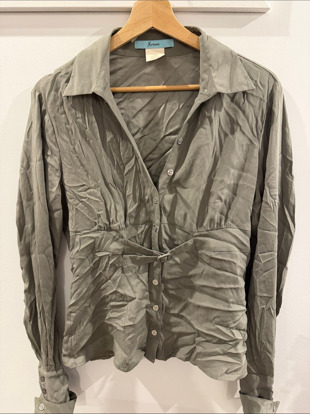 Marciano silk grey Button-Front shirt with Waist Tie